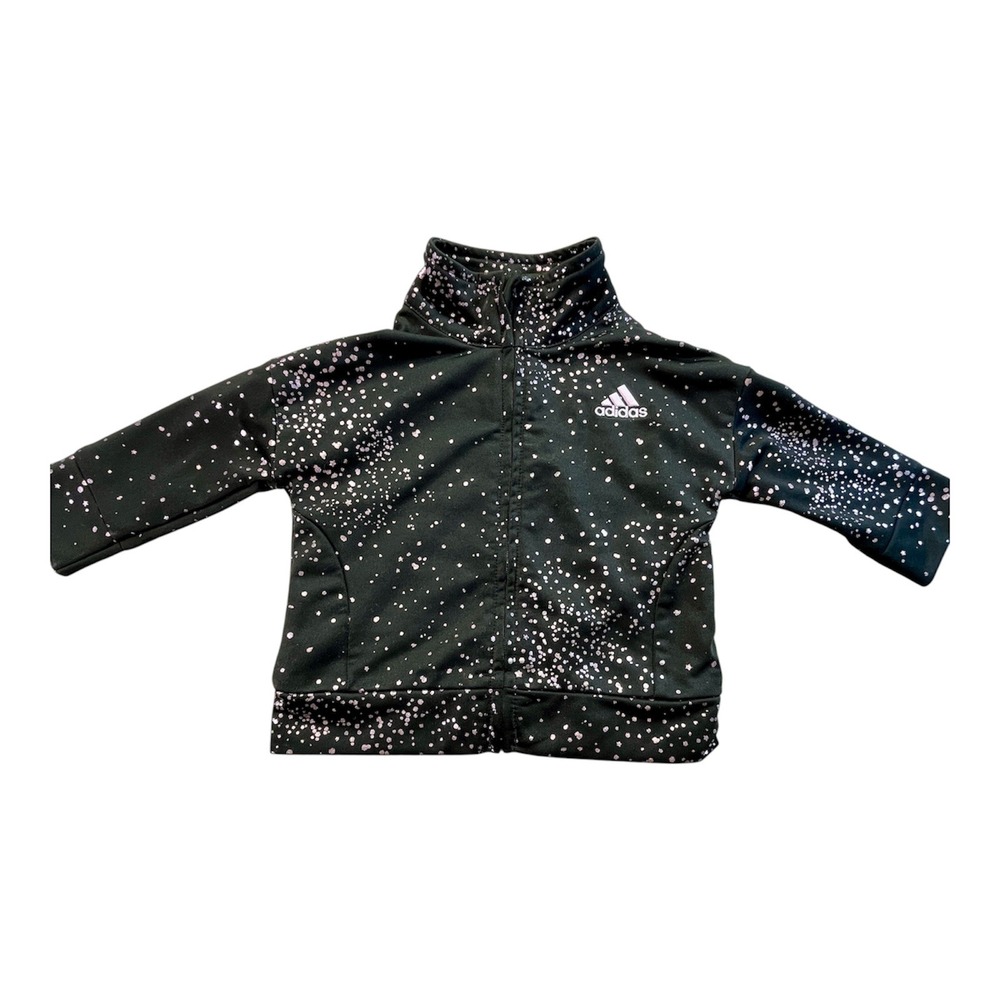 Adidas Girls 6M Black Pink Galaxy Metallic Foil Full Zip Track Jacket Mock Neck